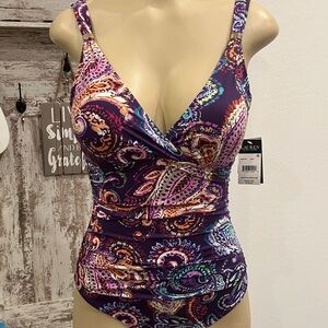 Lauren Ralph Lauren Purple Multicolor Paisley One-Piece Swimsuit - Eggplant Base